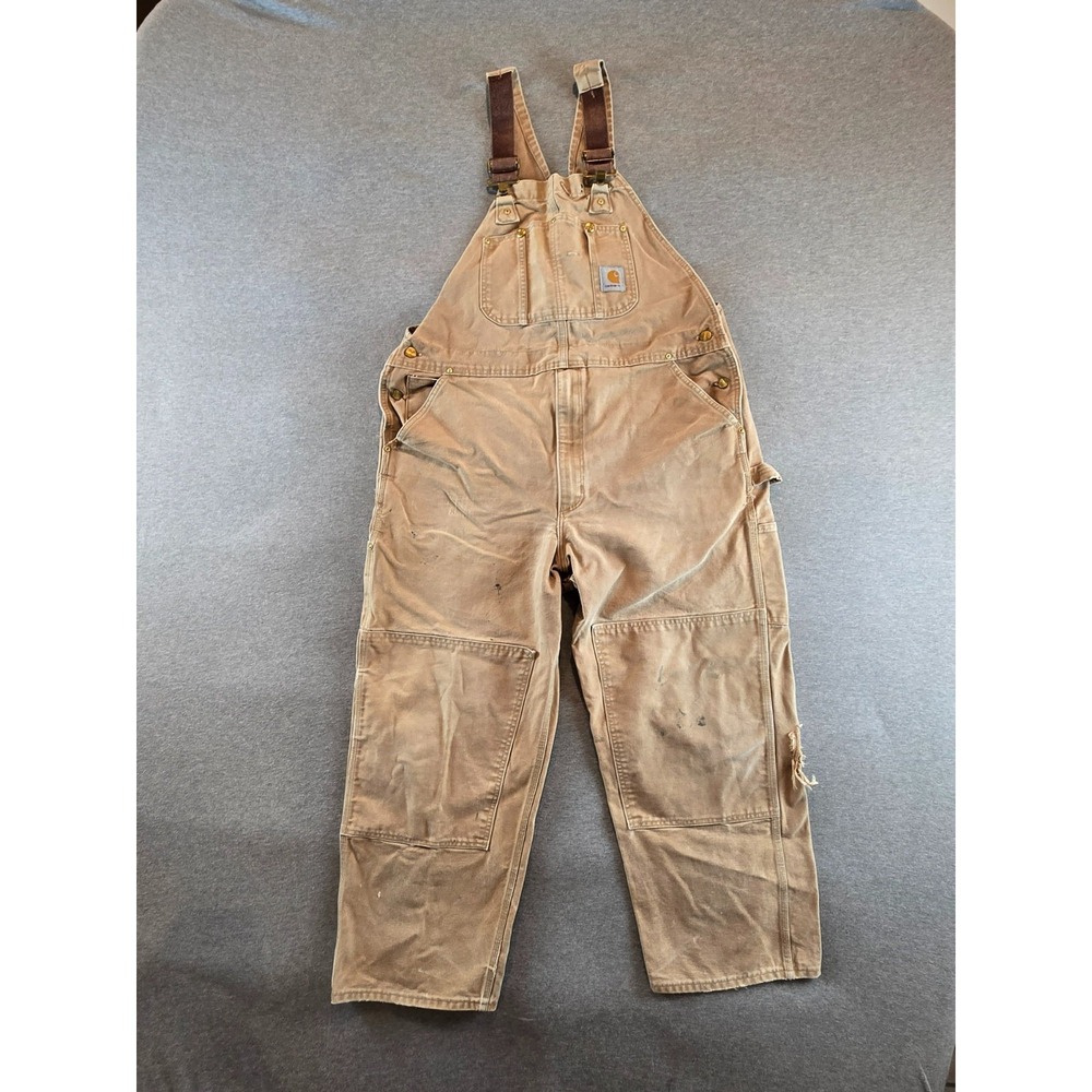 Vintage Carhartt Duck Canvas Bib Overall Mens 42x30 Brown R01 BRN‎ Double Knee